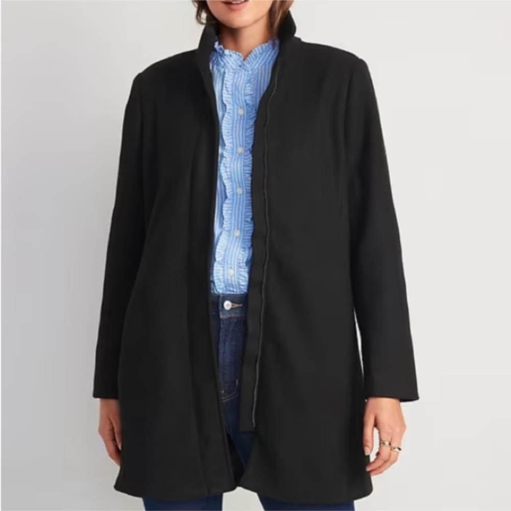 Old Navy Soft Brush Funnel Neck Black Coat for Women